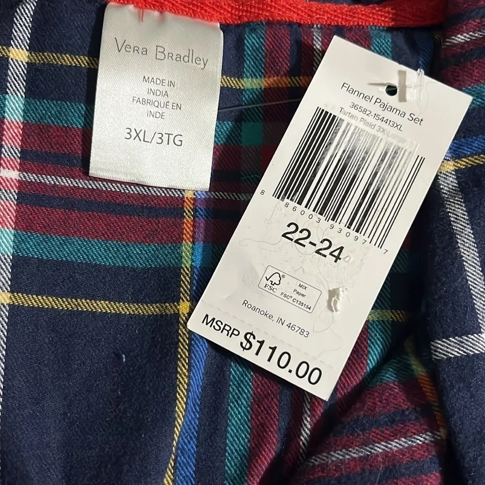 Vera Bradley Women's Long Sleeve Tartan Plaid Flannel Pajama Set - Picture 4 of 6